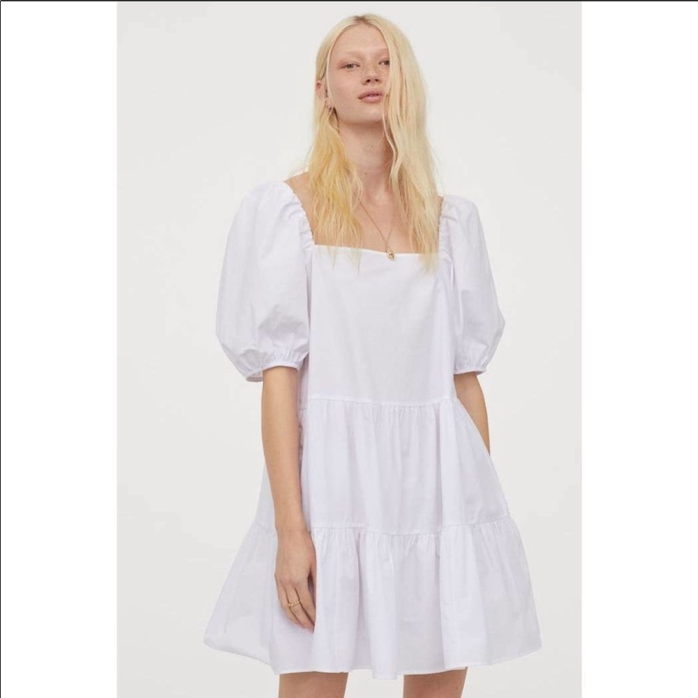 H&M Oversized Puff Sleeved Cotton A-Line DRESS - Picture 8 of 13